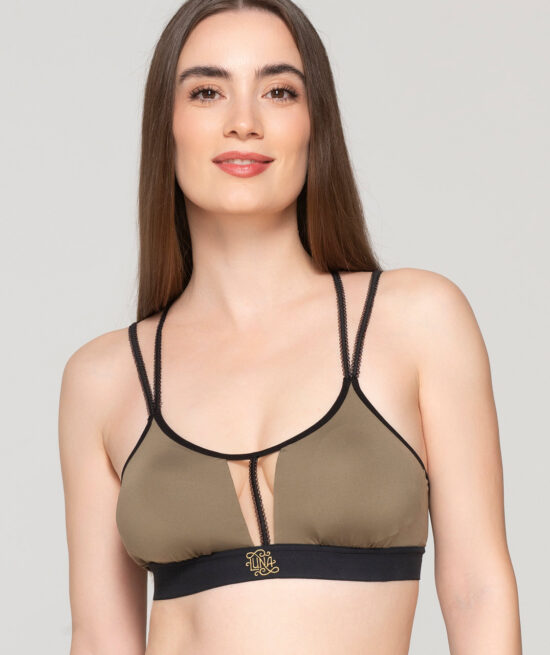 Splendid 5001 sports bra cross back khaki front close cut