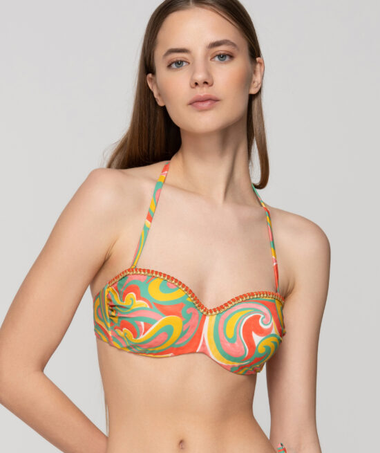Drop 94610 strapless with molded cup & 94615 side tie bottom coral front