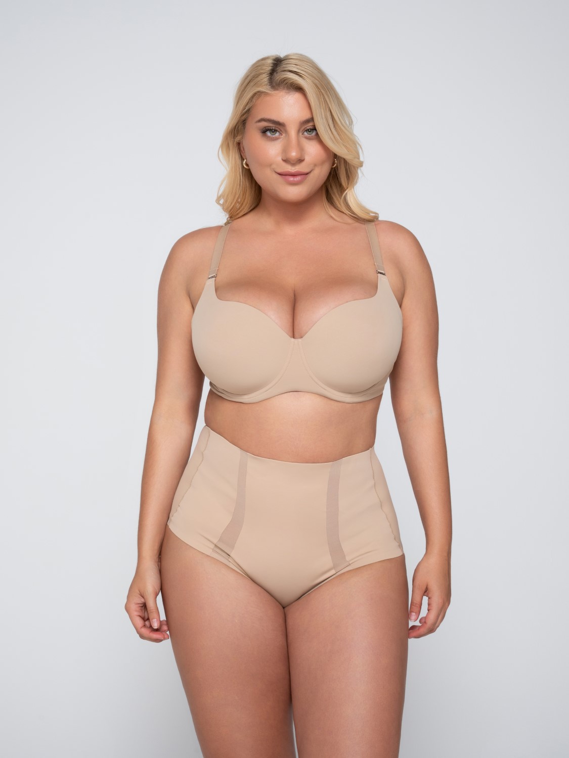 Secret sense 11026 molded balconette & Sculpt 25129 maxi brief shaper beige front
