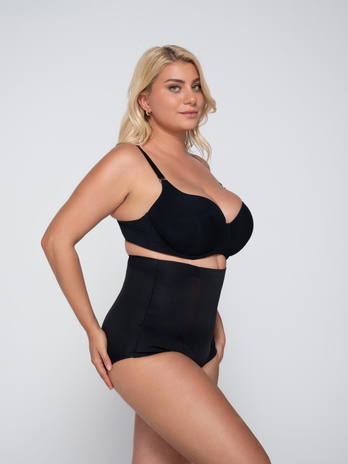Secret sense 11026 molded balconette & Sculpt 25130 high waist shaper black side