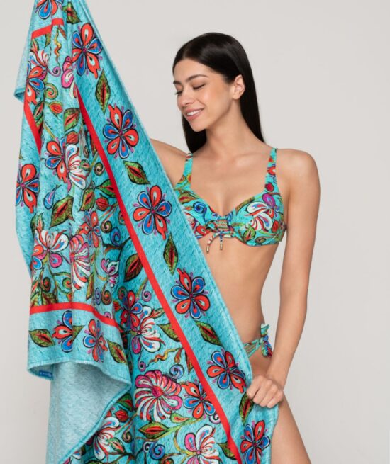 Cana 94493 balconette & 94495 side tie bottom &94501 beach towel unique front