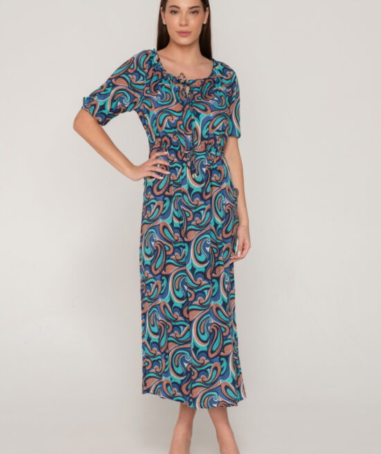 Drop 94624 long dress blue front