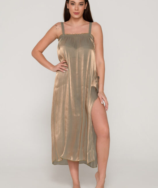 Fade 94521 long dress green front