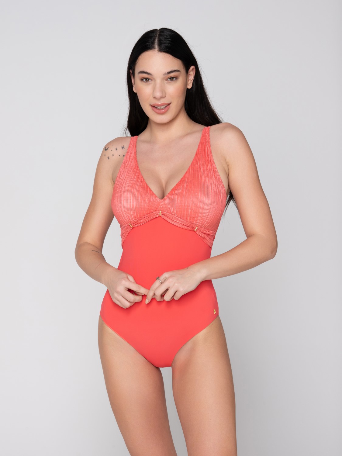 Aura 94887 swimsuit with molded triangle cup coral front