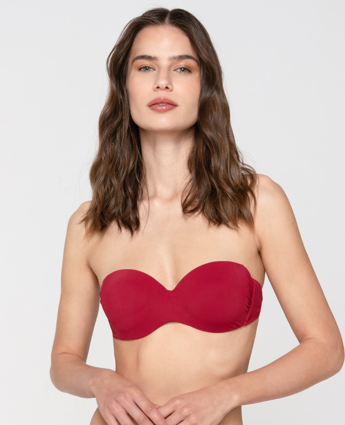 Blue sense 92053 strapless with molded cup bordeaux close cut