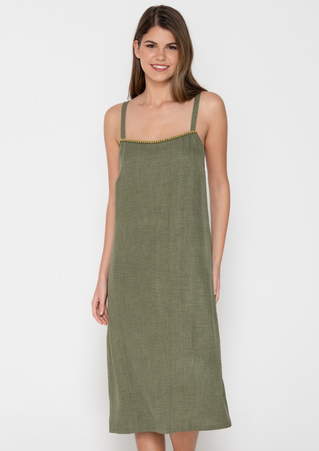 Fresh 94914 long dress khaki close cut